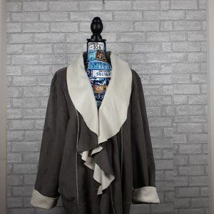 Eivissa Womens Grey Suede Ivory Faux Fur Coat 2X